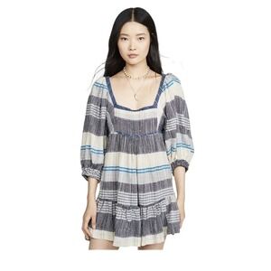 Boho Free‎ People Mini Dress Striped Blue White Size S Urban Ethereal bohemian